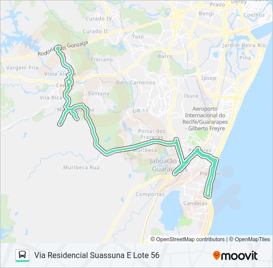 Mapa da linha J405 JABOATÃO / PIEDADE de ônibus