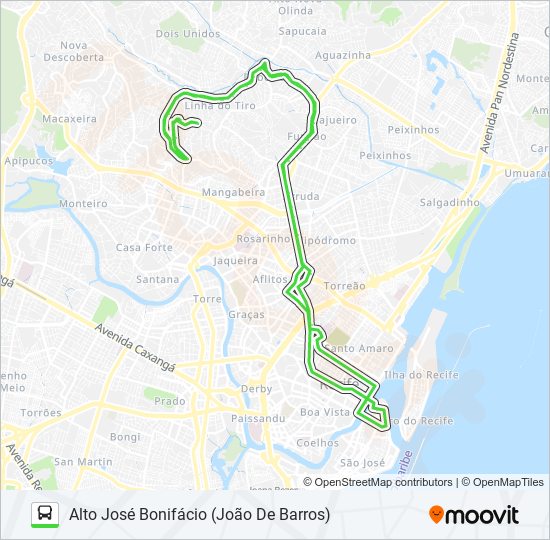 Mapa da linha 743 ALTO JOSÉ BONIFÁCIO (JOÃO DE BARROS) de ônibus