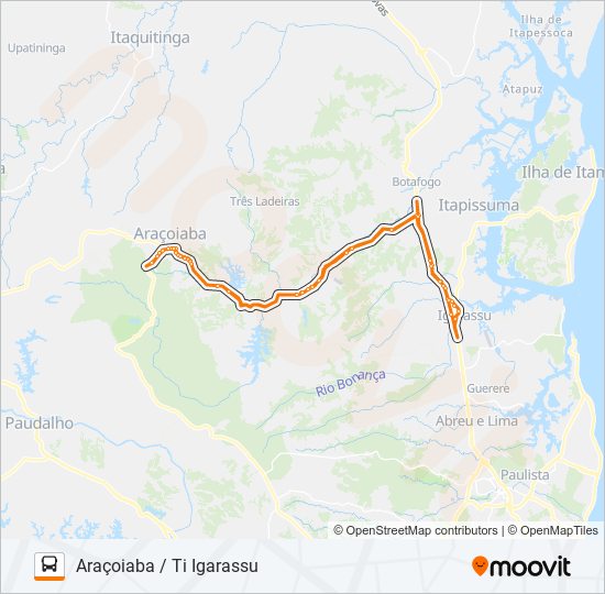 Mapa da linha 1903 ARAÇOIABA / TI IGARASSU de ônibus