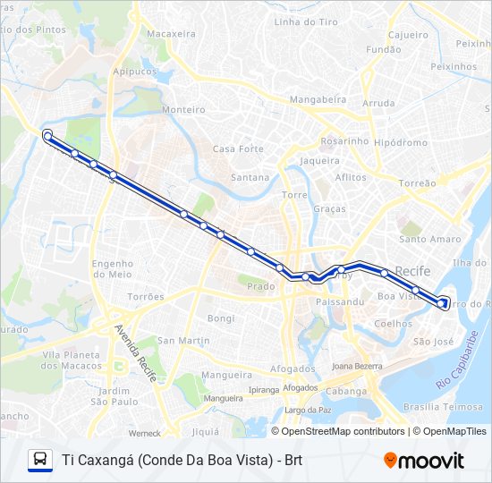 Mapa da linha 2437 TI CAXANGÁ (CONDE DA BOA VISTA) - BRT de ônibus