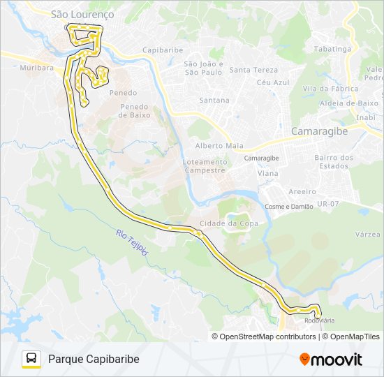 Mapa da linha 2410 PARQUE CAPIBARIBE / TI TIP de ônibus