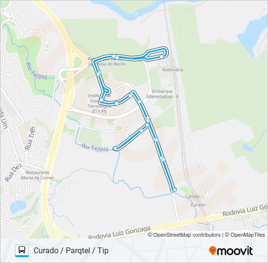 Mapa da linha C201 CURADO / PARQTEL / TIP de ônibus