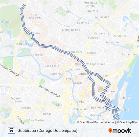 Mapa da linha 642 GUABIRABA (CÓRREGO DO JENIPAPO) de ônibus