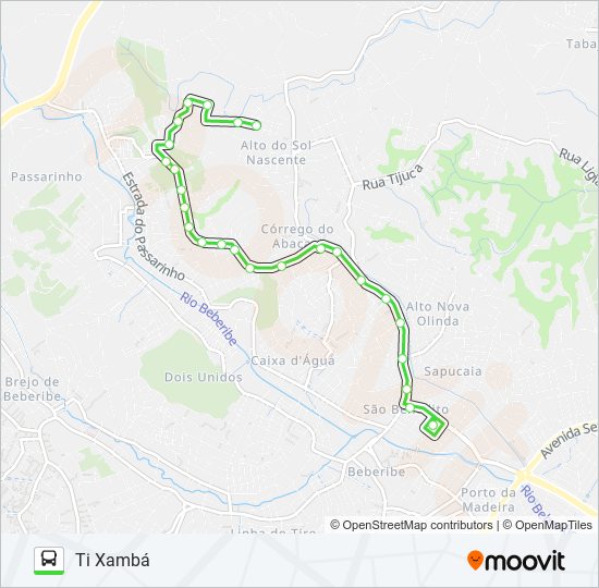 Mapa da linha 895 ALTO SOL NASCENTE / TI XAMBÁ de ônibus