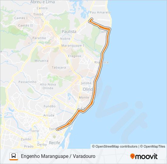 Mapa da linha 1950 ENGENHO MARANGUAPE / VARADOURO de ônibus