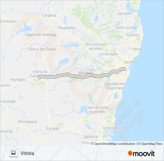 Mapa da linha 808 VITÓRIA - RECIFE (VIA JABOATÃO) de ônibus