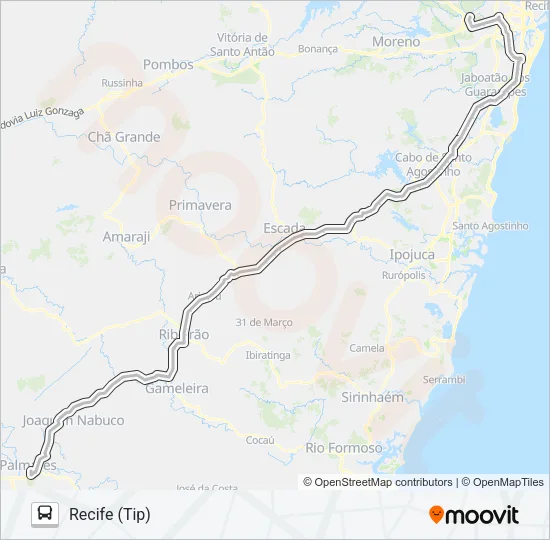 1101 RECIFE - PALMARES (TIP) Bus Line Map