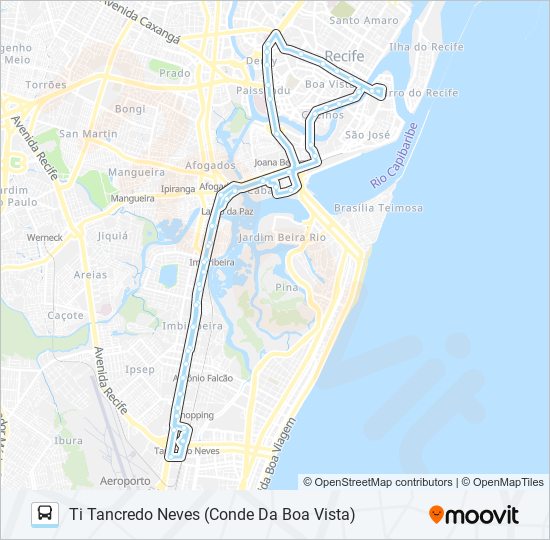Mapa da linha 168 TI TANCREDO NEVES (CONDE DA BOA VISTA) de ônibus