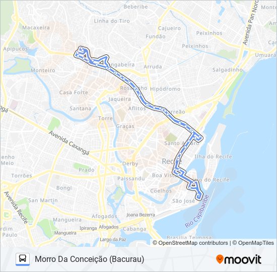 Mapa da linha 613 MORRO DA CONCEIÇÃO (BACURAU) de ônibus