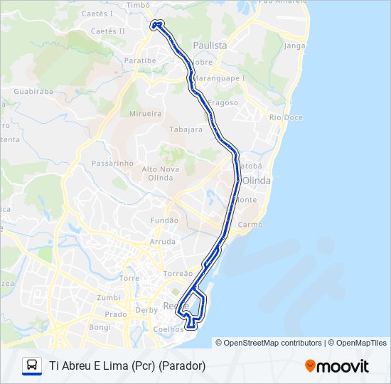 Mapa da linha 1062 TI ABREU E LIMA (PCR) (PARADOR) de ônibus