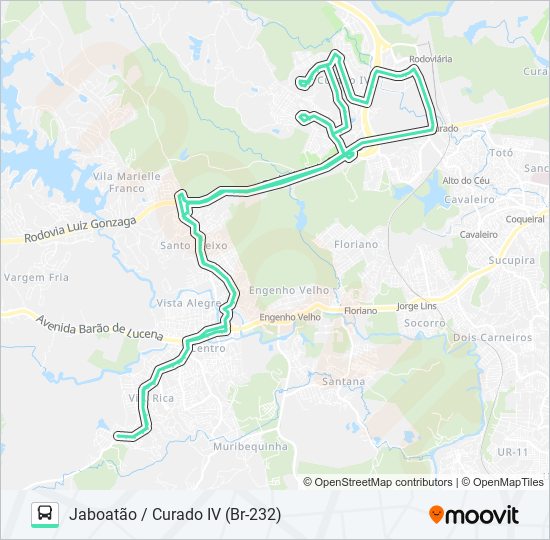 Mapa da linha J413 JABOATÃO / CURADO IV (BR-232) de ônibus