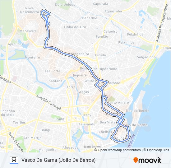 Mapa da linha 623 VASCO DA GAMA (JOÃO DE BARROS) de ônibus