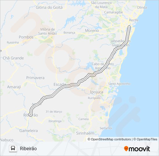 Mapa da linha 11230 RECIFE - RIBEIRÃO de ônibus