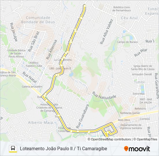 Mapa da linha 2473 LOTEAMENTO JOÃO PAULO II / TI CAMARAGIBE de ônibus