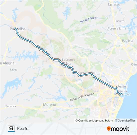 Mapa da linha 031 RECIFE - PAUDALHO de ônibus