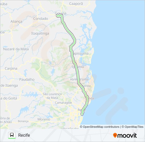Mapa da linha 19002 GOIANA - RECIFE de ônibus