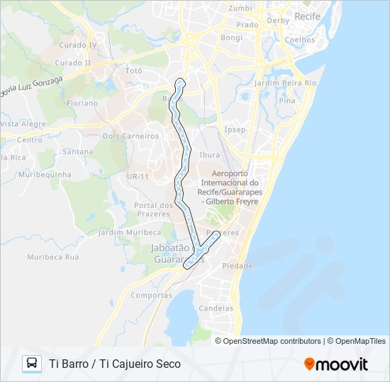 Mapa da linha 216 TI BARRO / TI CAJUEIRO SECO de ônibus