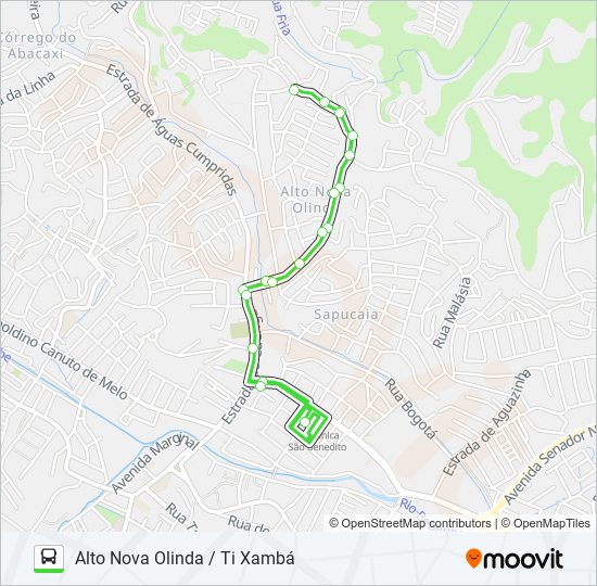 Mapa da linha 847 ALTO NOVA OLINDA / TI XAMBÁ de ônibus