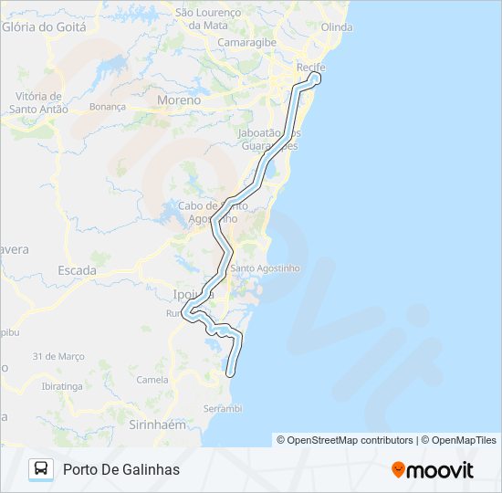 Mapa da linha 191 RECIFE / PORTO DE GALINHAS (NOSSA SENHORA DO Ó) de ônibus