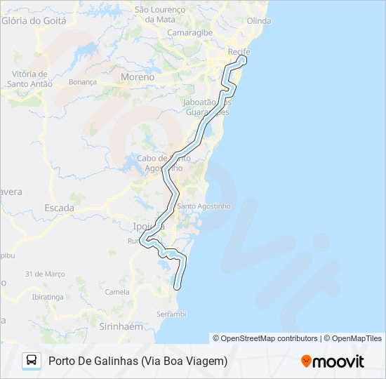 Mapa da linha 191 RECIFE / PORTO DE GALINHAS (NOSSA SENHORA DO Ó) de ônibus