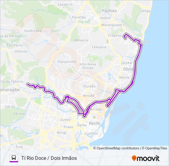 Mapa da linha 2930 TI RIO DOCE / DOIS IRMÃOS de ônibus