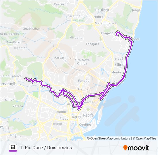 Mapa da linha 2930 TI RIO DOCE / DOIS IRMÃOS de ônibus