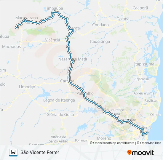 048 RECIFE - SÃO VICENTE (VIA TIMBAÚBA) Bus Line Map
