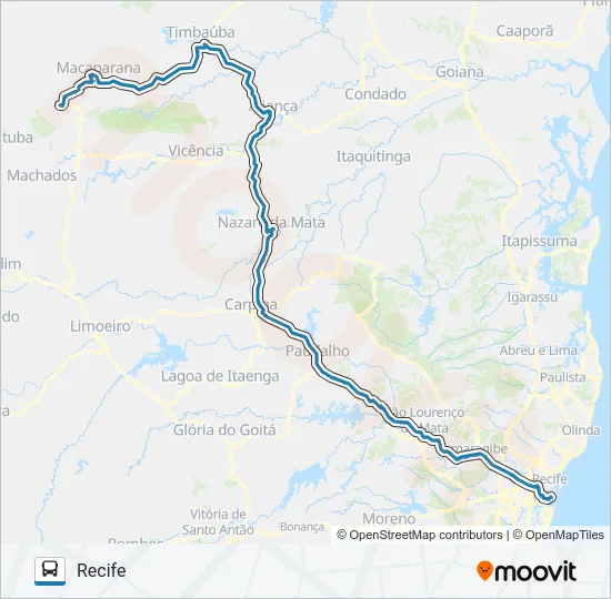 048 RECIFE - SÃO VICENTE (VIA TIMBAÚBA) Bus Line Map