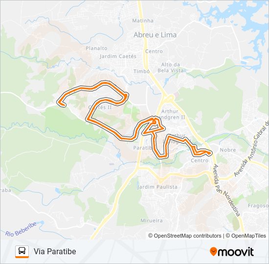 Mapa da linha 1949 CAETÉS / CENTRO DE PAULISTA (PARATIBE) de ônibus