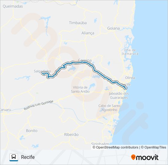 Mapa da linha 053 RECIFE - SALGADINHO de ônibus