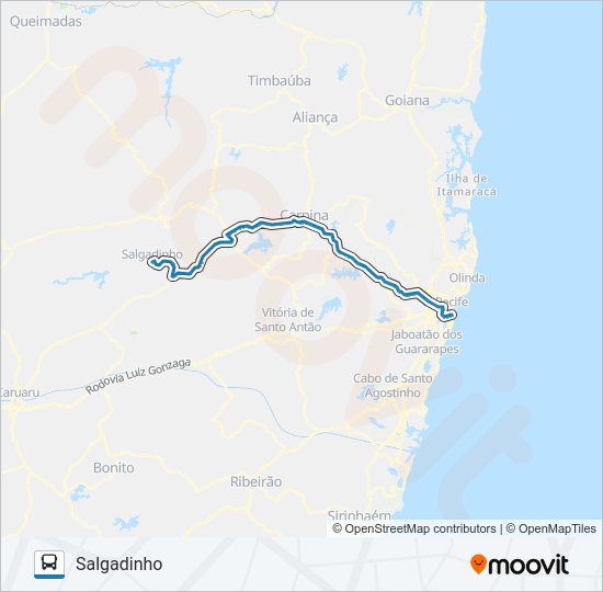 Mapa da linha 053 RECIFE - SALGADINHO de ônibus