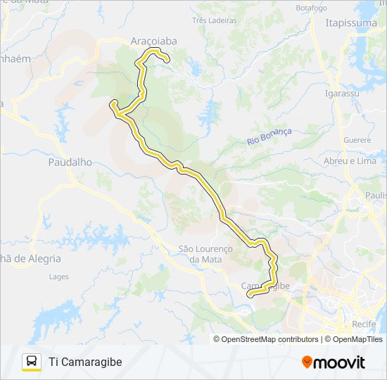 Mapa da linha 2463 ARAÇOIABA / TI CAMARAGIBE de ônibus