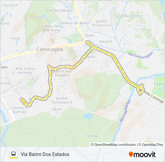 Mapa da linha 2459 TI COSME E DAMIÃO / TI CAXANGÁ de ônibus