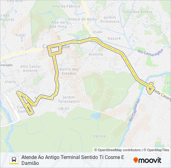 Mapa da linha 2459 TI COSME E DAMIÃO / TI CAXANGÁ de ônibus