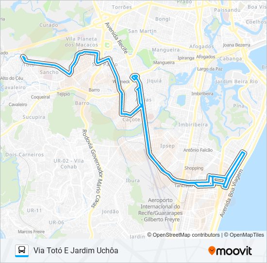 Mapa da linha C205 JARDIM SÃO PAULO / BOA VIAGEM de ônibus