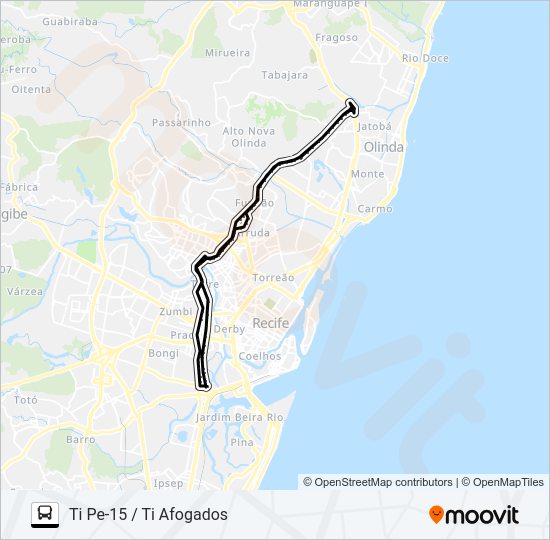 Mapa da linha 914 TI PE-15 / TI AFOGADOS de ônibus