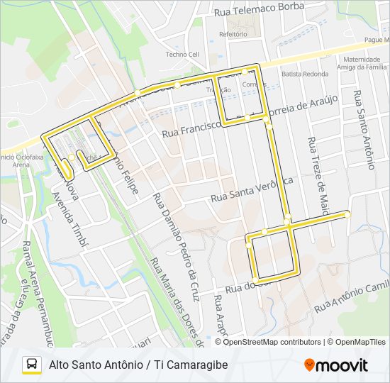 Mapa da linha 2448 ALTO SANTO ANTÔNIO / TI CAMARAGIBE de ônibus