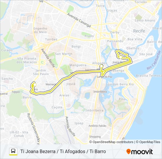 Mapa da linha 858 TI JOANA BEZERRA / TI AFOGADOS / TI BARRO de ônibus