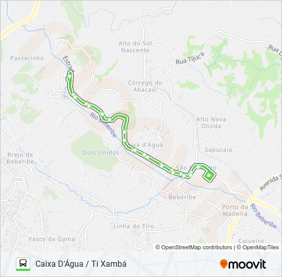 Mapa da linha 852 CAIXA D'ÁGUA / TI XAMBÁ de ônibus