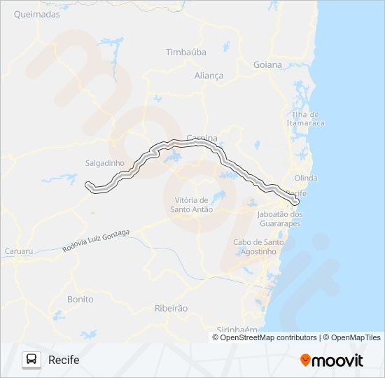 Mapa da linha 08210 RECIFE - CUMARU de ônibus