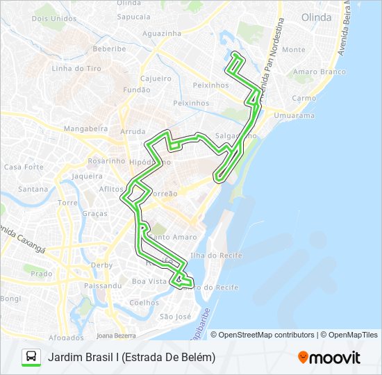 Mapa da linha 821 JARDIM BRASIL I (ESTRADA DE BELÉM) de ônibus