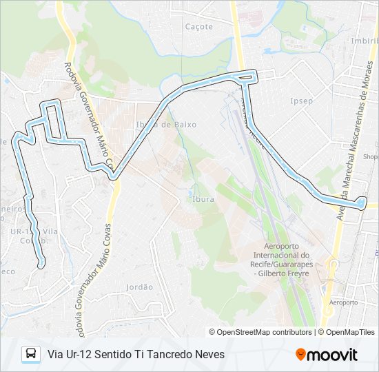 Mapa da linha 132 UR-02 (IBURA) / TI TANCREDO NEVES de ônibus