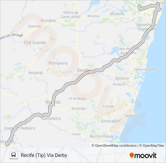 Mapa da linha PALMARES - RECIFE (EXECUTIVO) de ônibus