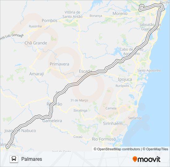 Mapa da linha PALMARES - RECIFE (EXECUTIVO) de ônibus