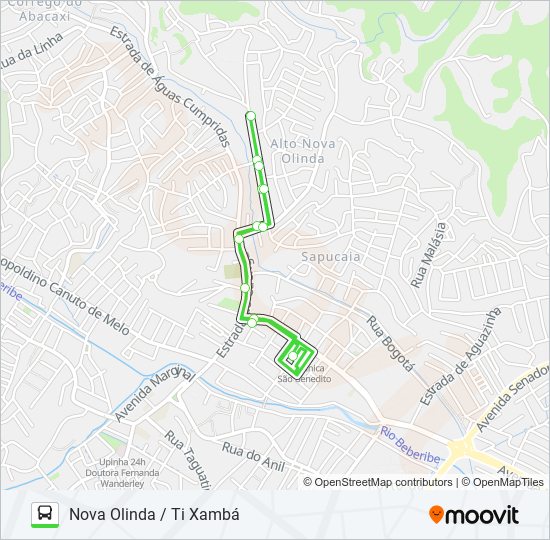 Mapa da linha 841 NOVA OLINDA / TI XAMBÁ de ônibus