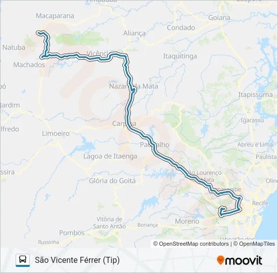 047 RECIFE - SÃO VICENTE (VIA VICÊNCIA) Bus Line Map