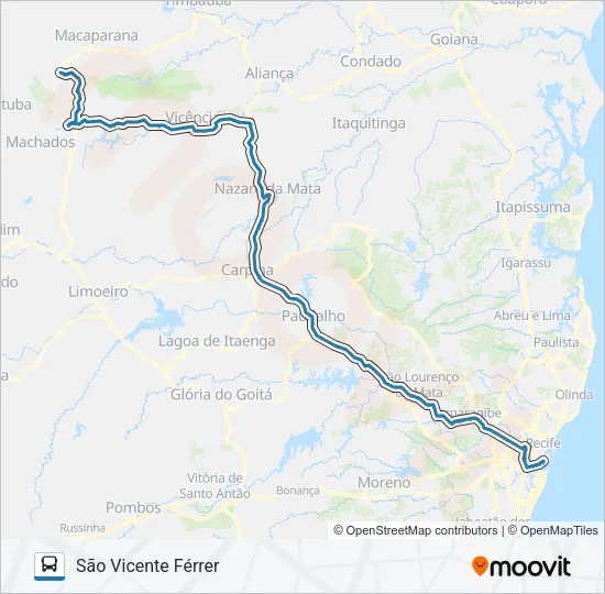 047 RECIFE - SÃO VICENTE (VIA VICÊNCIA) Bus Line Map