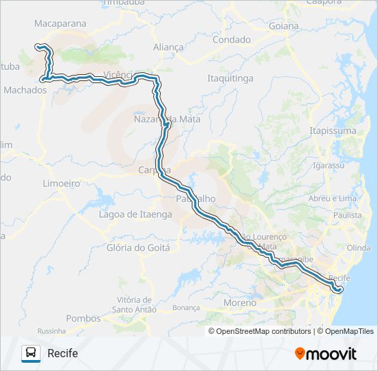 Mapa da linha 047 RECIFE - SÃO VICENTE (VIA VICÊNCIA) de ônibus