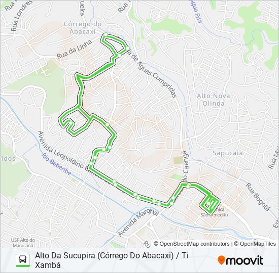 Mapa da linha 894 ALTO DA SUCUPIRA (CÓRREGO DO ABACAXI) / TI XAMBÁ de ônibus