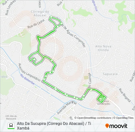 894 ALTO DA SUCUPIRA (CÓRREGO DO ABACAXI) / TI XAMBÁ Bus Line Map